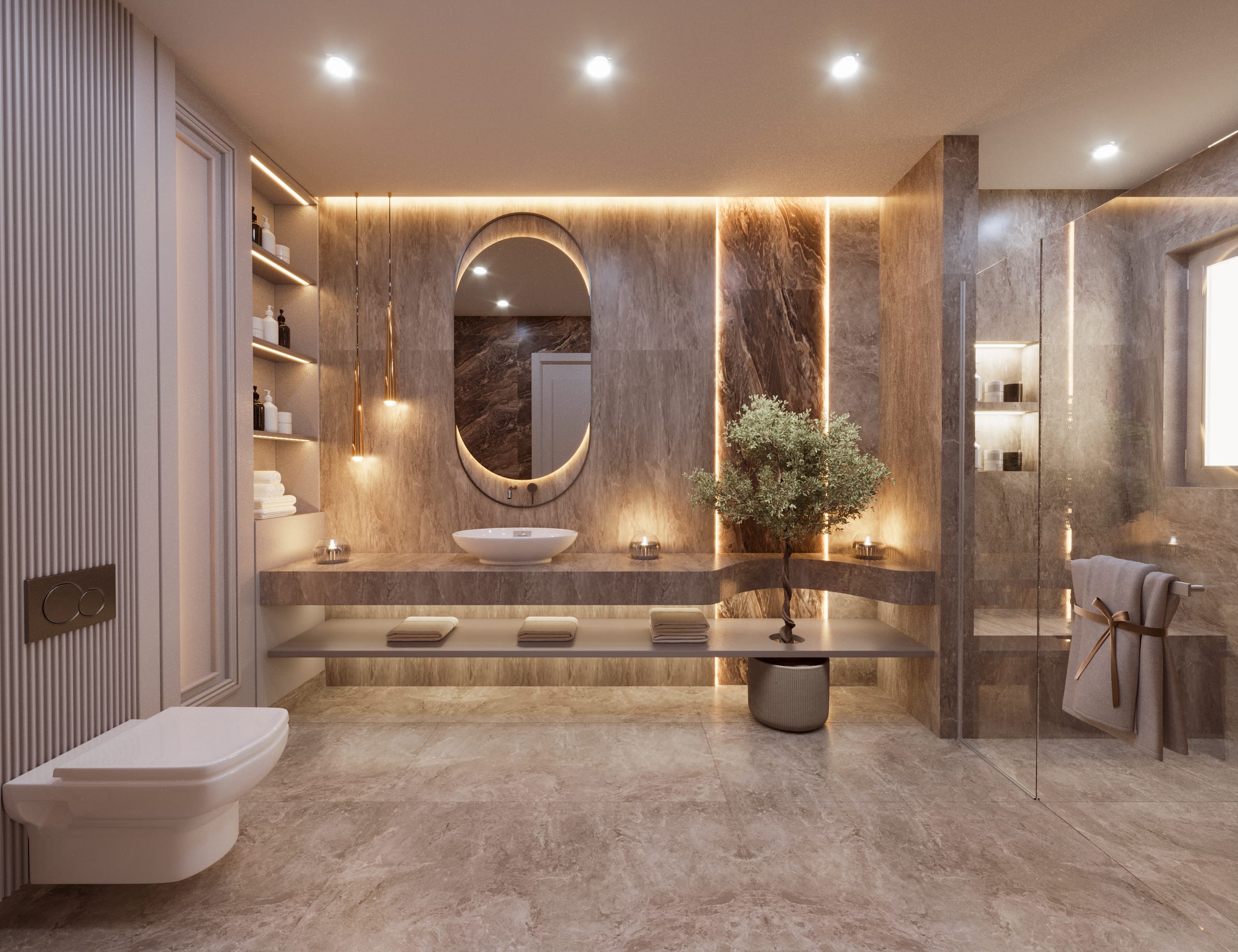 Ankara Warm Stone Bathroom